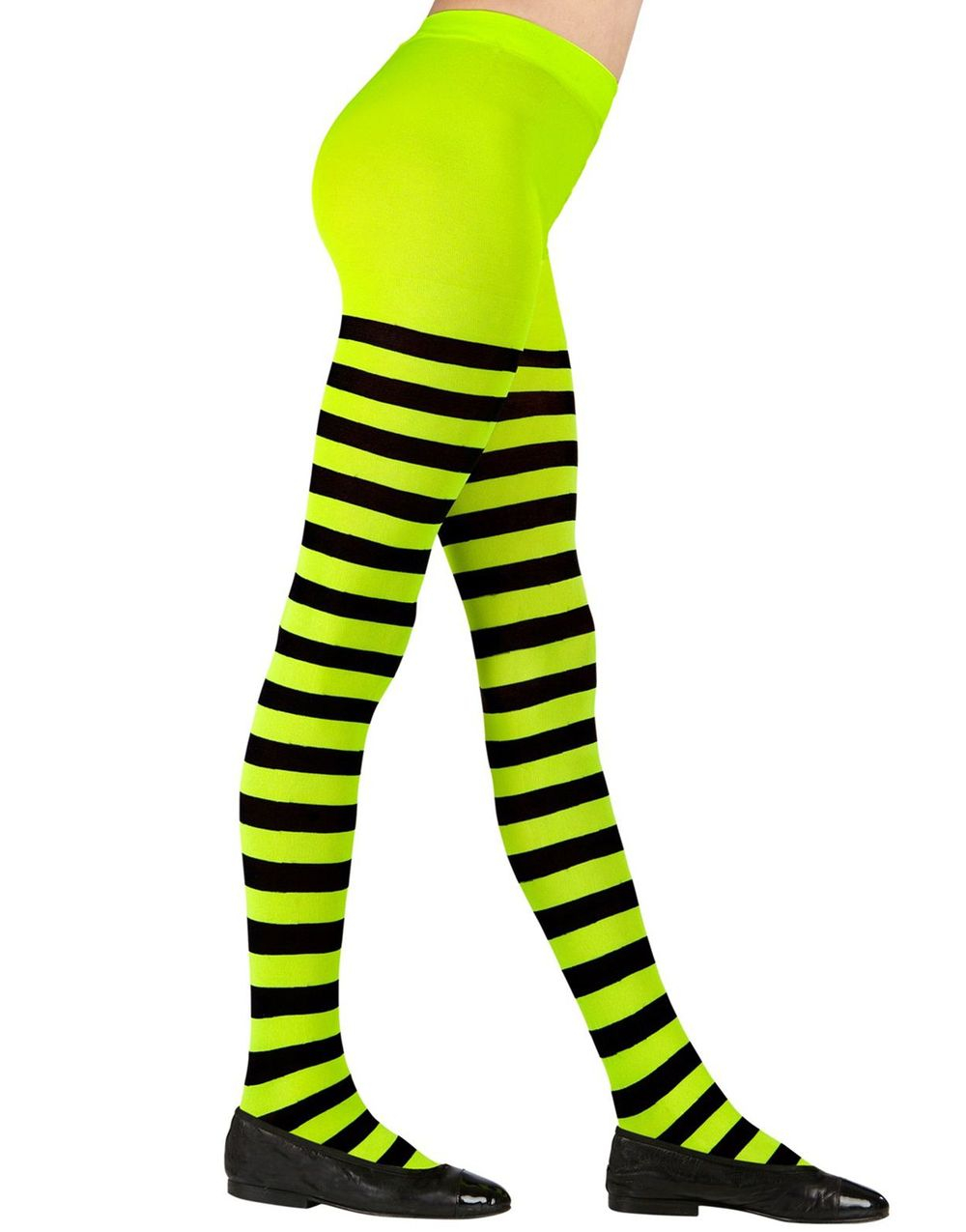 Stripete Svart og Neon Grønn Strømpebukse til Barn
