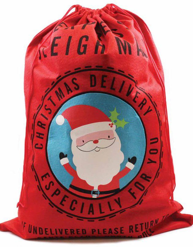 Express Sleigh Mail - Ekstra Stor Rød Julesekk med Julemotiv i Plysj 100x70 cm