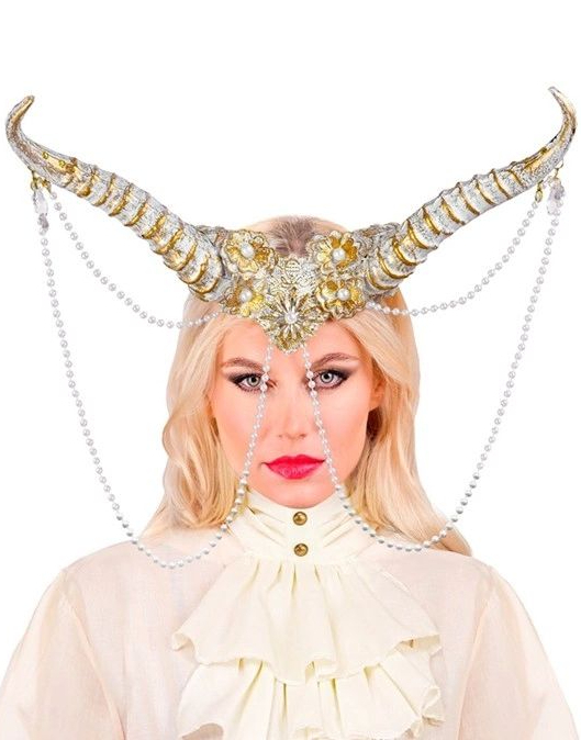 Hodepynt - Hvitt Horn med Perler og Flotte Detaljer