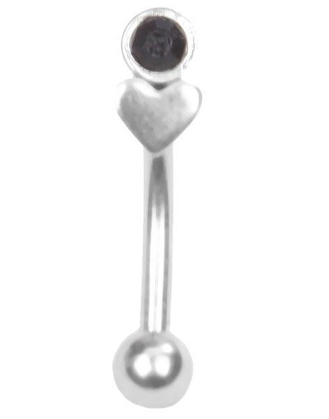 Øyenbrynspiercing med Hjerte og Svart Sten - 1.2 x 8 mm