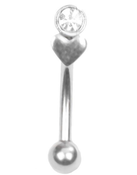 Øyenbrynspiercing med Hjerte og Klar Sten - 1.2 x 8 mm