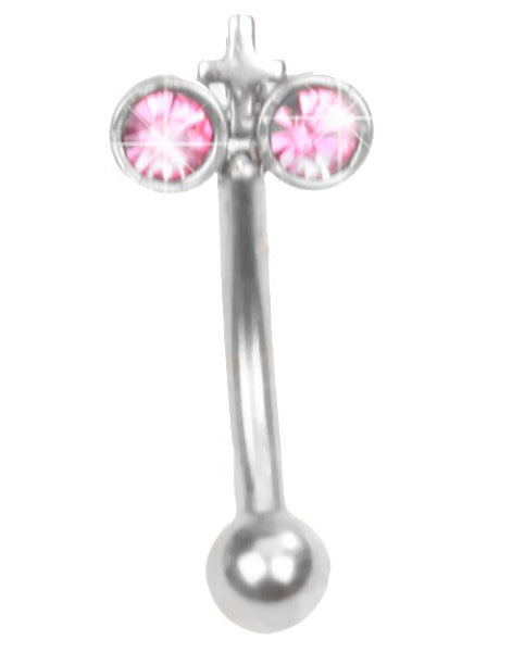 Øyenbrynspiercing med Rosa Stener og Kors - 1.2 x 8 mm