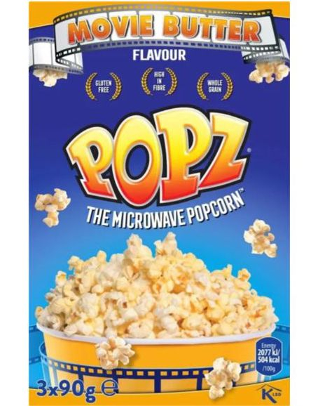 Popz Micro-Popcorn med Smørsmak - 3x90 gram Popcorn