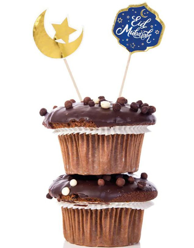 12 stk Eid Mubarak Kaketoppere 12 cm