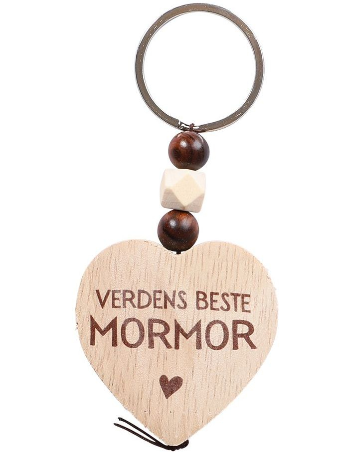 Nøkkelring med Trehjerte og Perler - Verdens Beste Mormor