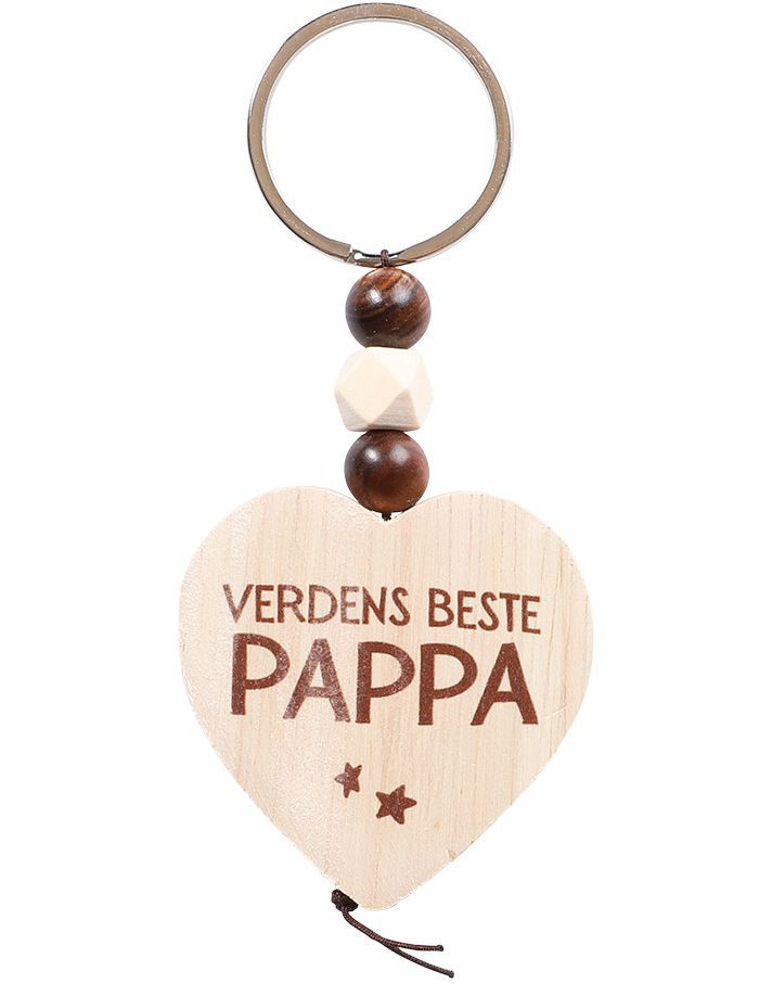 Nøkkelring med Trehjerte og Perler - Verdens Beste Pappa