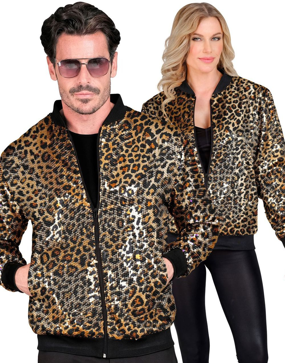 Leopardmønstret Unisex Bomberjakke med Paljetter