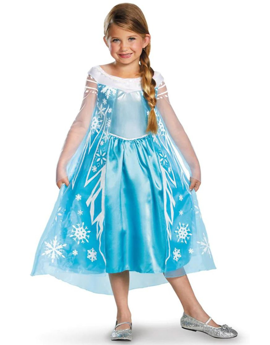 Elsa - Lisensiert Disney Frozen Deluxe Kostyme til Barn - 5-6 ÅR