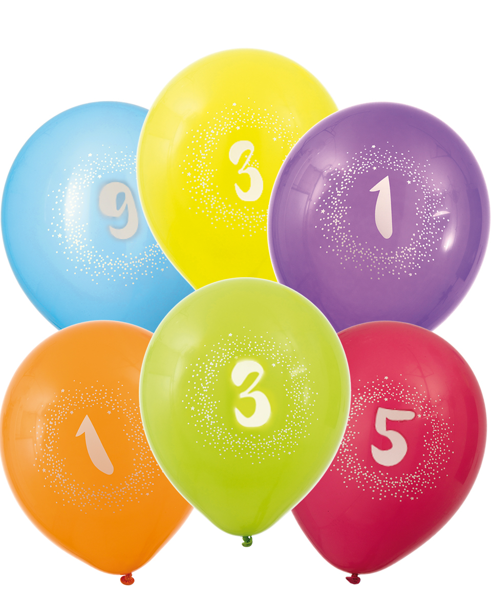VELG BLANT 10 TALL - 6 stk Flerfargede Tallballonger 30 cm