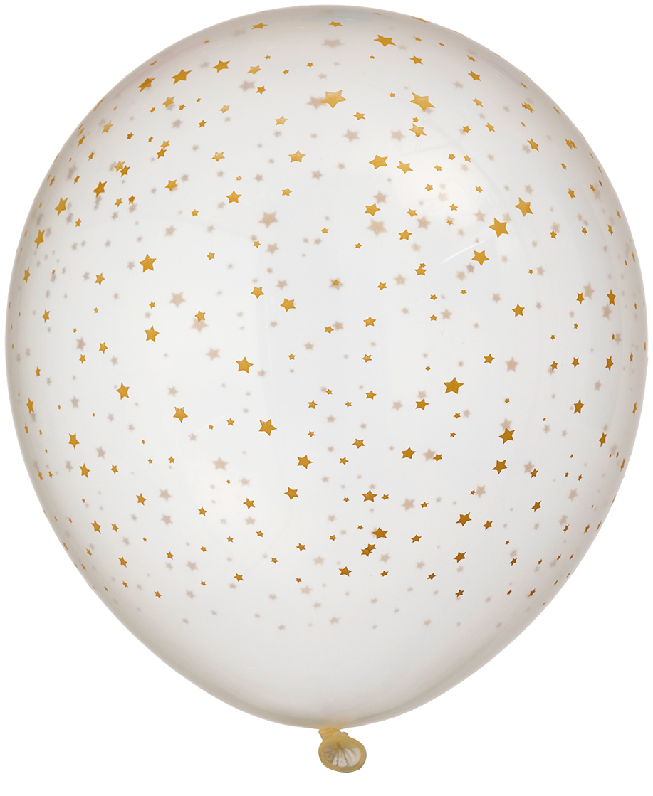6 stk Klare Ballonger med Gullfarget Stjernemotiv 30 cm