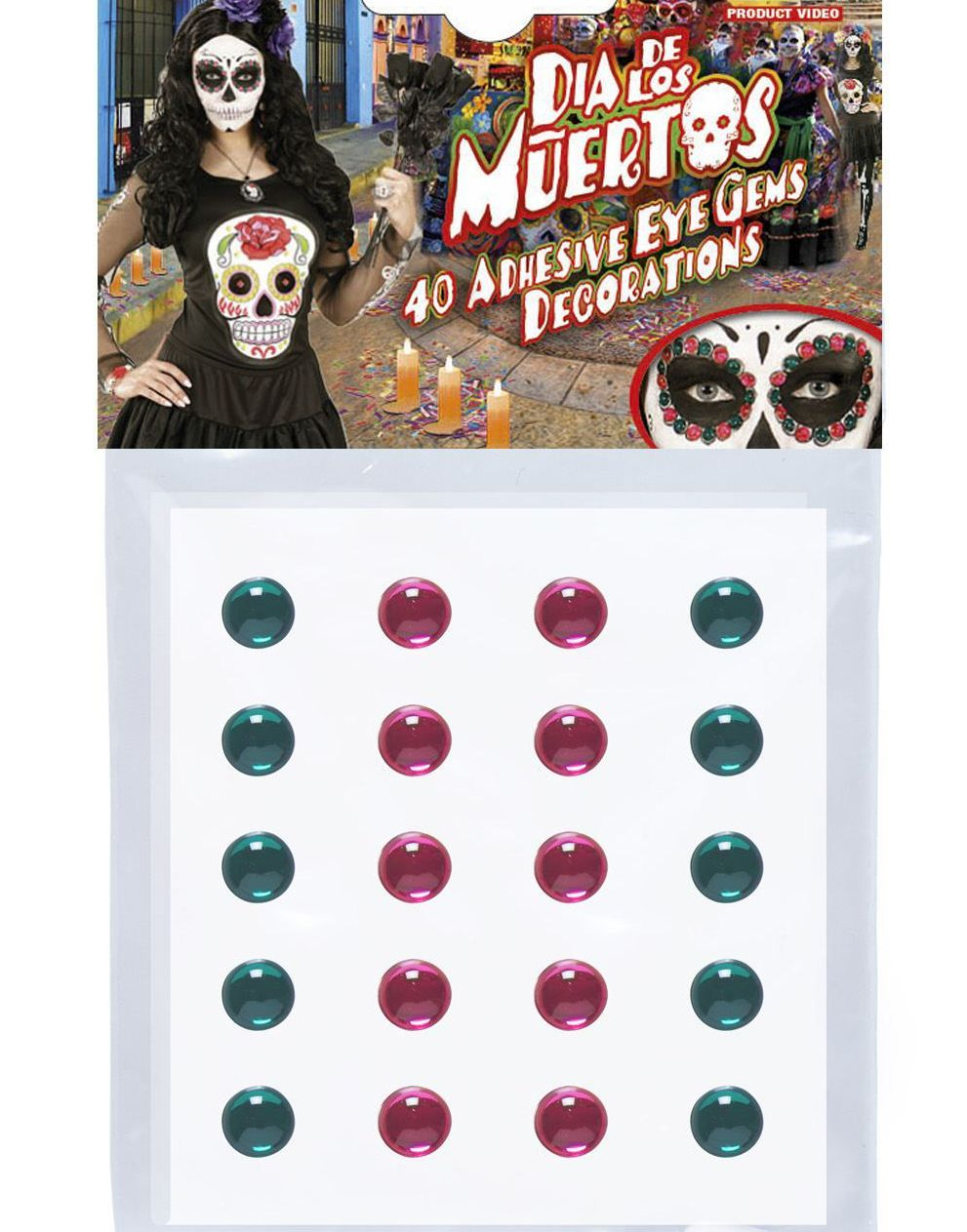 40 stk Selvklebende Øyeperler Rosa og Grønn