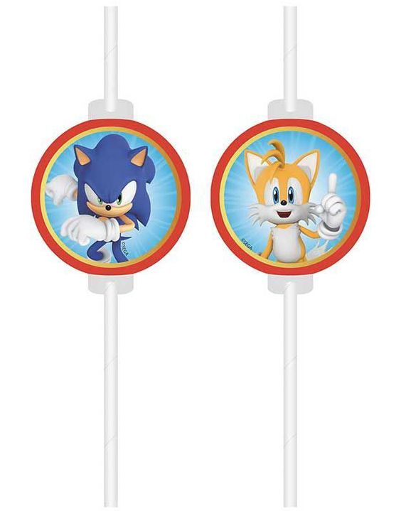 4 stk Papirsugerør med Pappmotiv - Sonic the Hedgehog