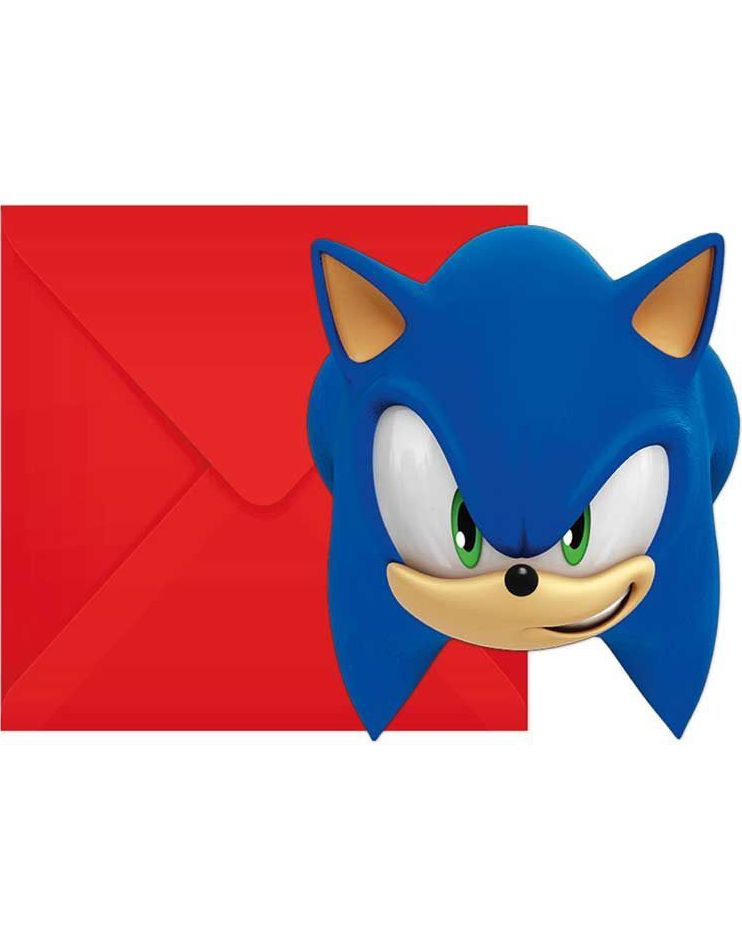 6 stk Invitasjoner med Konvolutter - Sonic the Hedgehog