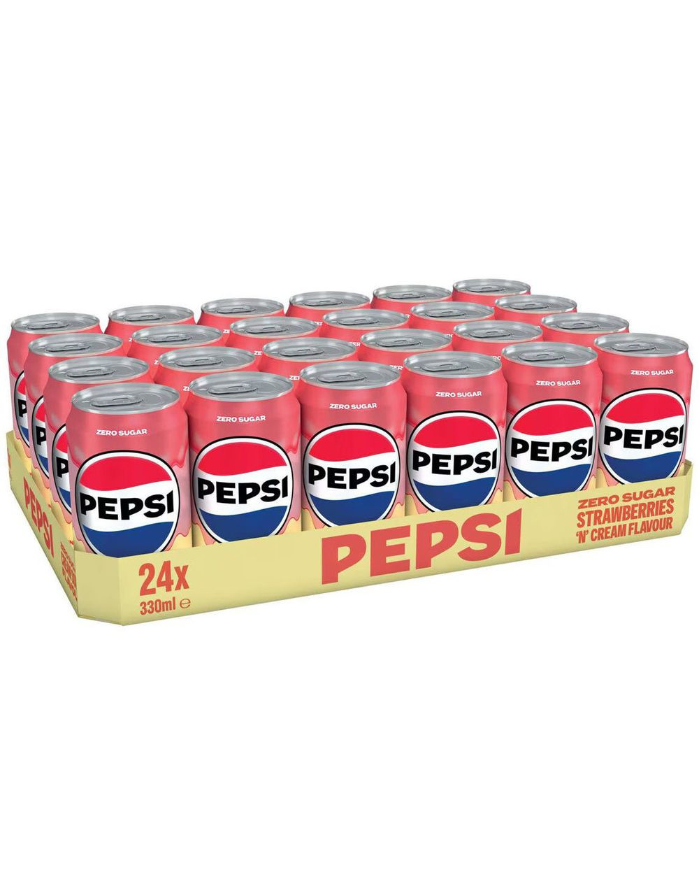 24 stk Pepsi Strawberries & Cream Flavour Sukkerfri 24x330 ml - Helt Brett (UK Import))