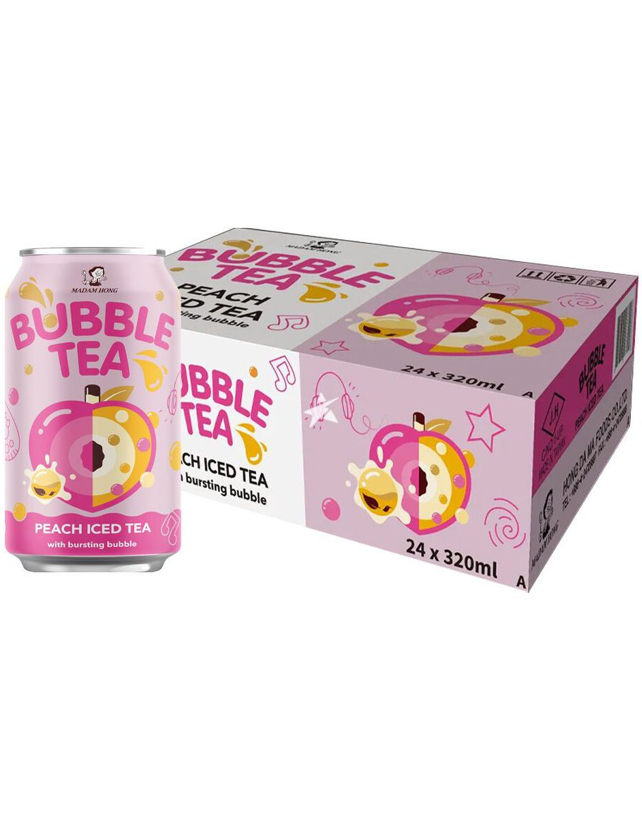 24 stk Madam Hong Bubble Tea Peach Iced - Fersken Bubble/Boba Te - Hel Eske 24x320 ml (Taiwan)