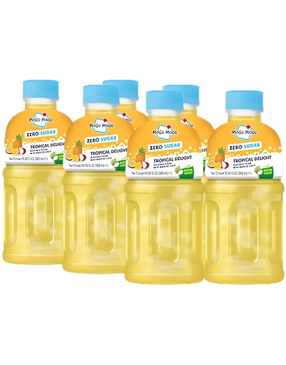 6 stk Mogu Mogu Nata De Coco Tropical Delight - Sukkerfri Tropisk Juice med Kokosgelebiter - Hel Eske 6x320 ml (Thailand)