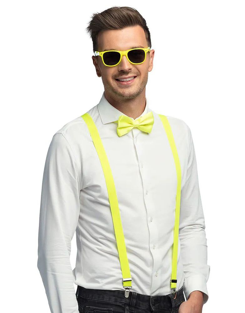 Neongul Bukseseler, Sløyfe og Kostymebriller - Kostymesett