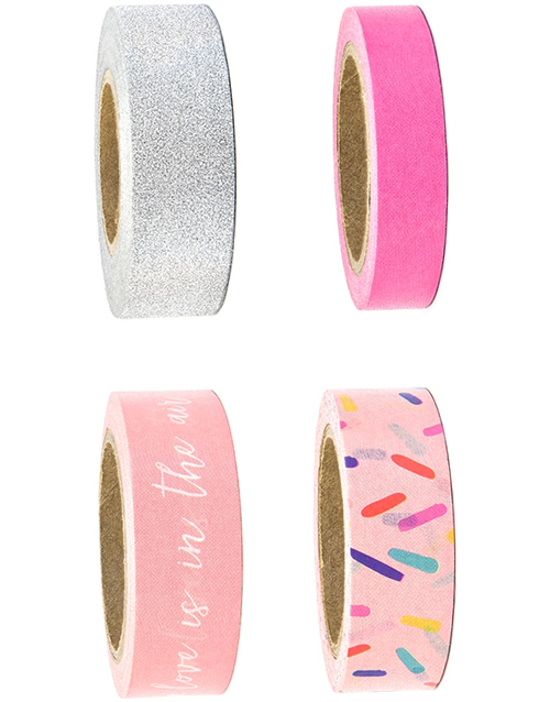 4 stk Rosa og Sølvfarget Washi / Dekorteip 40 meter