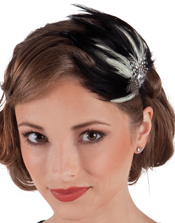 Gatsby Glamour - Svart Hårbøyle med Fjær