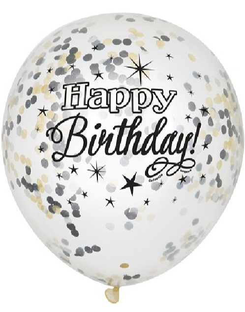 6 stk 30 cm Happy Birthday Svarte Konfettiballonger