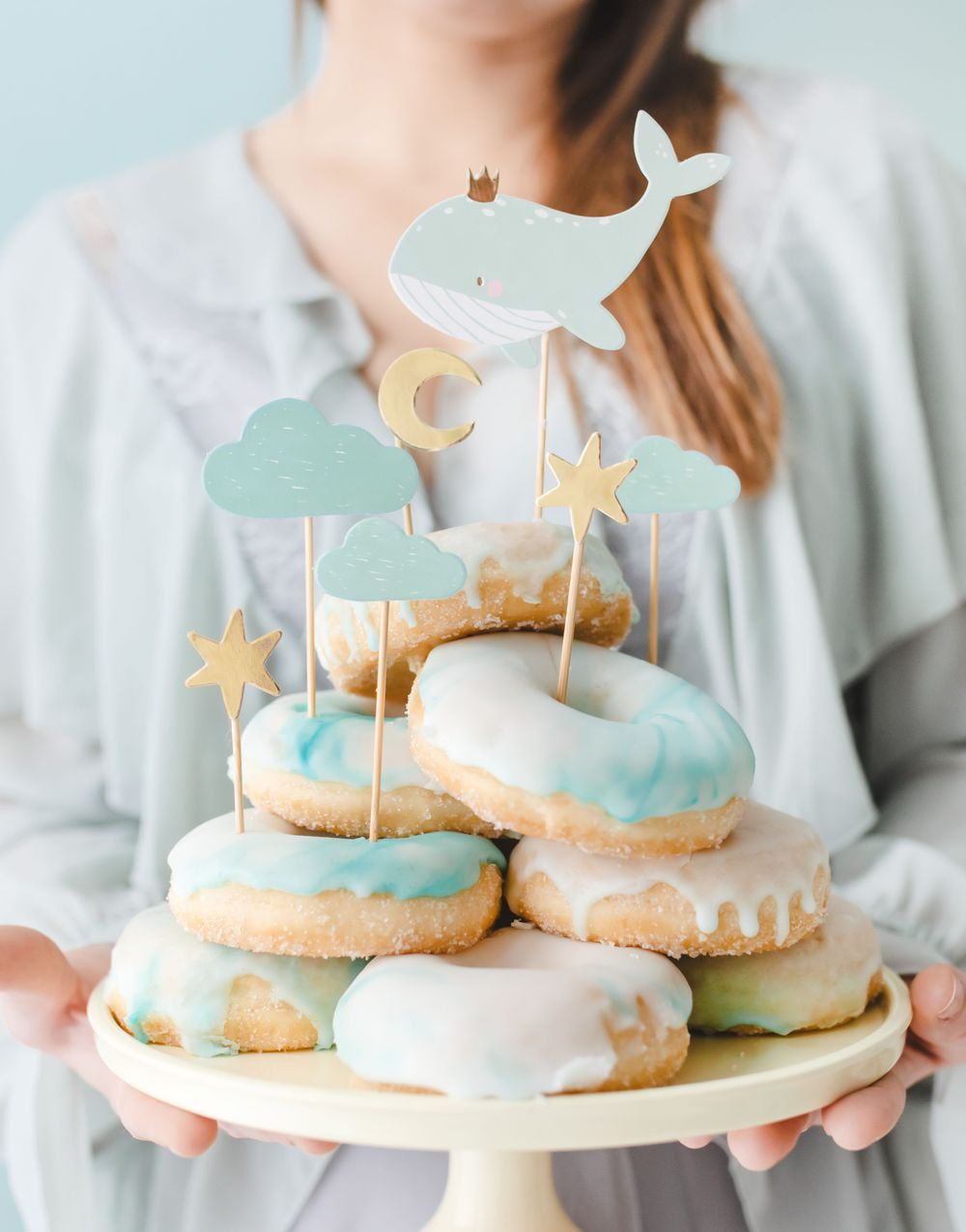 7 stk Kaketoppere med Hval, Skyer, Måne og Stjerner 11-13,5 cm