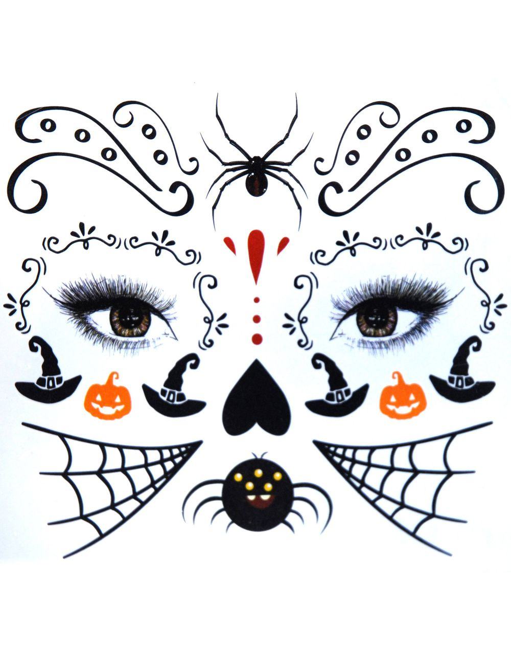 Ark med Heksehatter, Gresskar, Edderkopper og Andre Skumle Tatoveringer (Fake Tattoo)