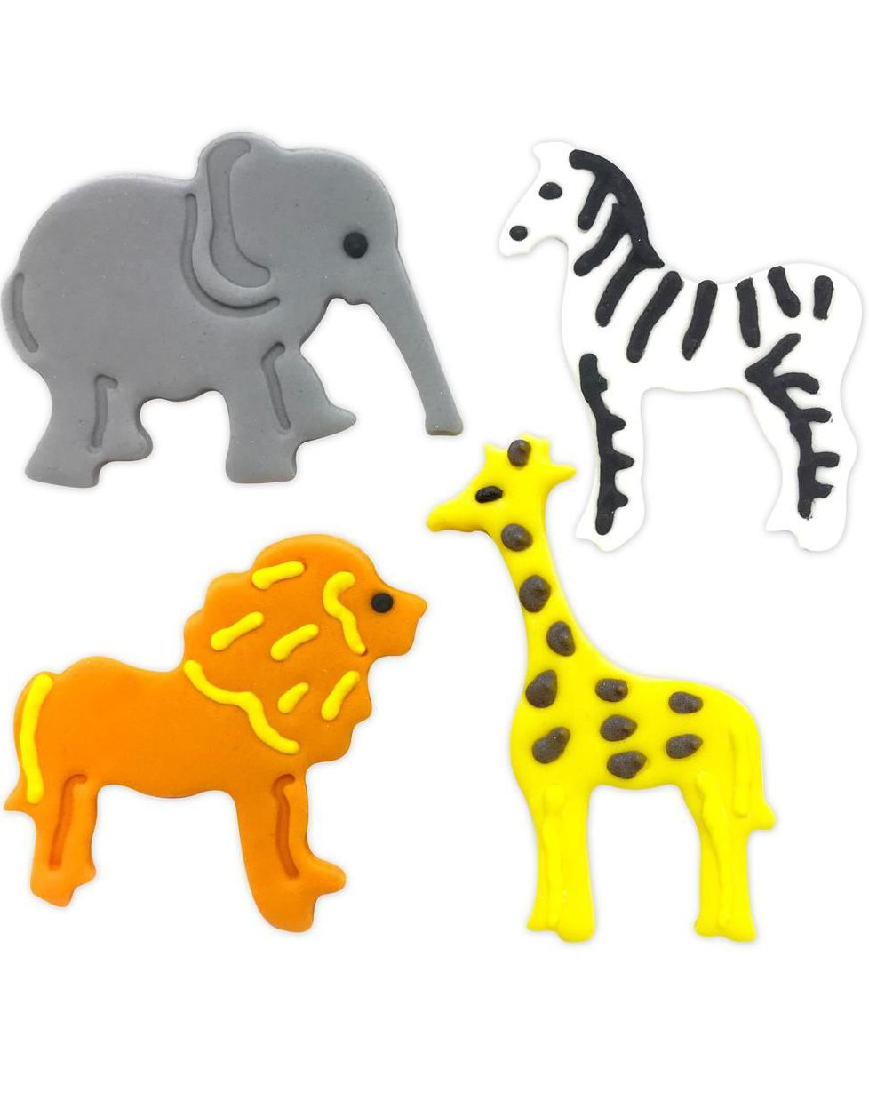 4 stk Safari Dyr Sugarcraft Toppers - Håndlaget Spiselig Kakepynt