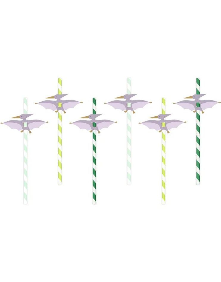 6 stk Stripete Papirsugerør 19,5 cm - Dino Party