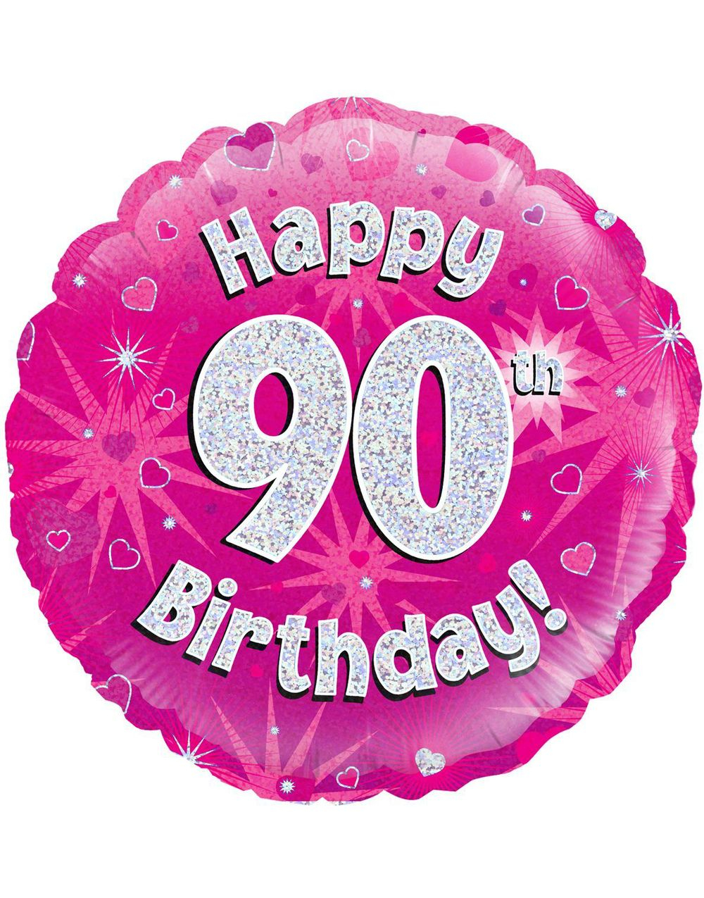 Happy 90th Birthday - Rosa Holografisk Folieballong 45 cm