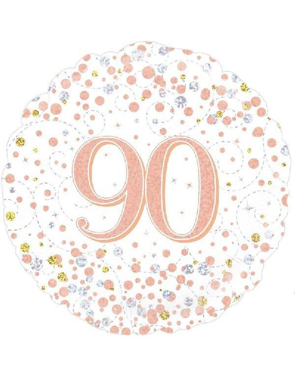 90-års Feiring - Hvit og Rosegull Holografisk Folieballong 45 cm
