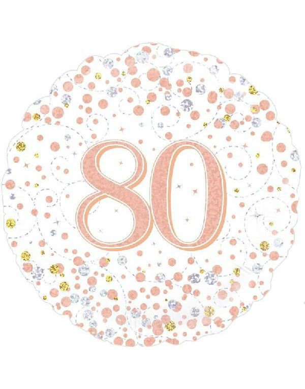 80-års Feiring - Hvit og Rosegull Holografisk Folieballong 45 cm