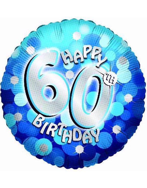 Happy 60th Birthday - Blå Holografisk Folieballong 45 cm