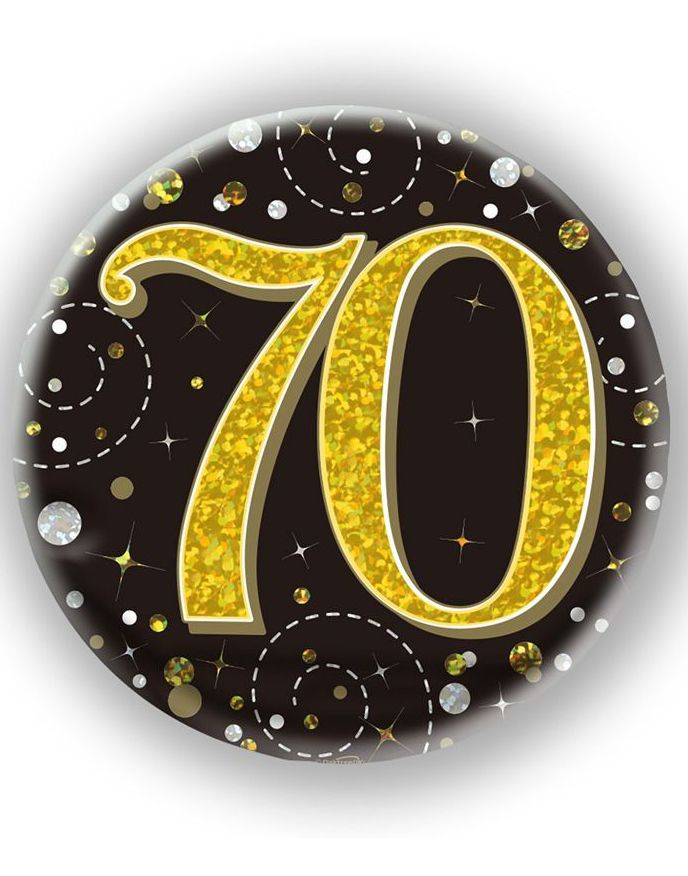 70-års Feiring Svart og Gullfarget Holografisk Stor Button/Badge