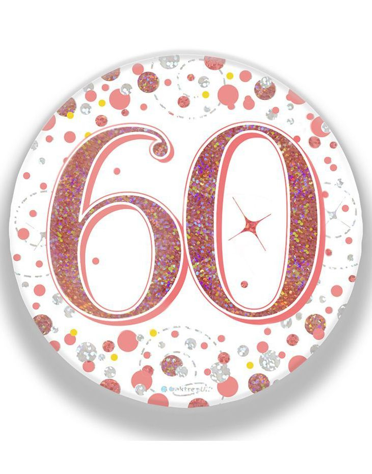 60-års Feiring Hvit og Rosegull Holografisk Stor Button/Badge