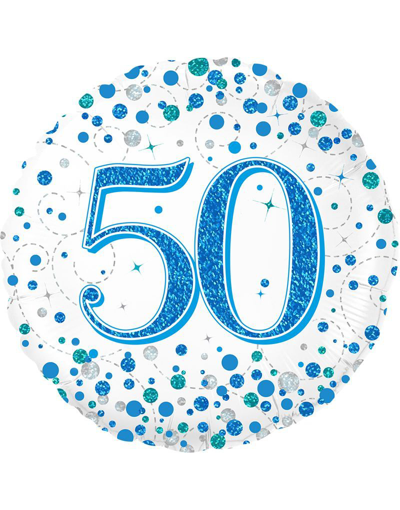 50-års Feiring - Hvit og Blå Holografisk Folieballong 45 cm