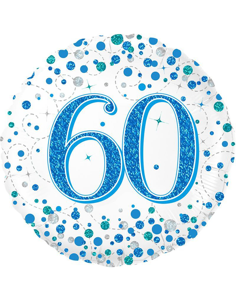 60-års Feiring - Hvit og Blå Holografisk Folieballong 45 cm