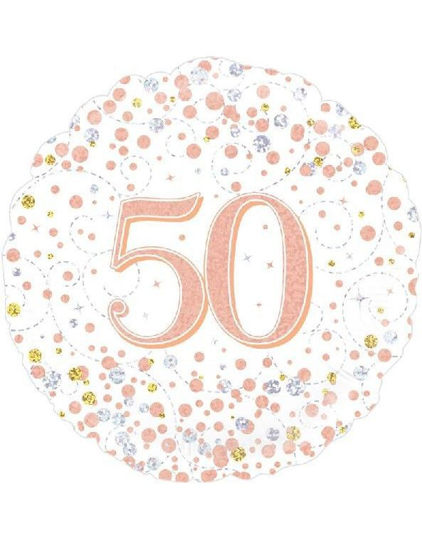 50-års Feiring - Hvit og Rosegull Holografisk Folieballong 45 cm