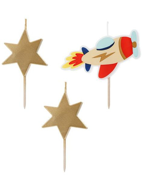 3 stk Kakelys med Fly og Gullstjerner