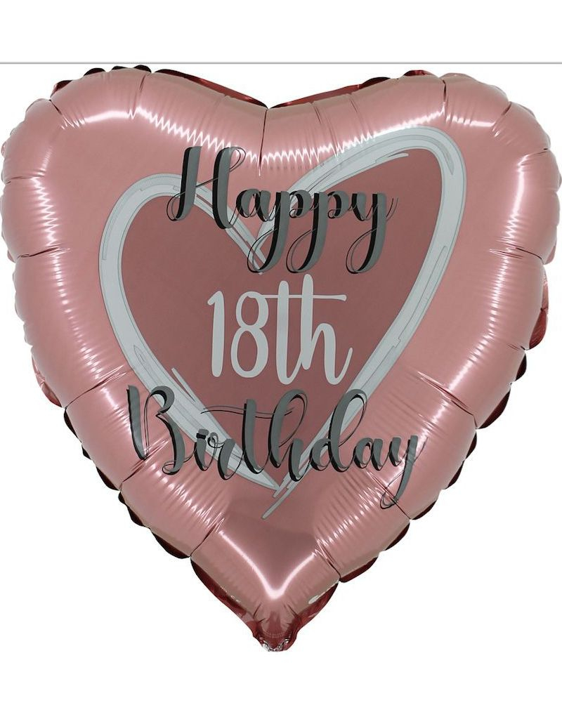 Happy 18th Birthday - Folie Hjerteballong Rosegull