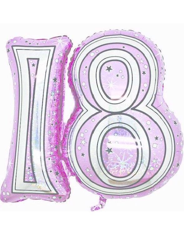 18 år - Rosa Holografisk Folie Ballong 81 cm