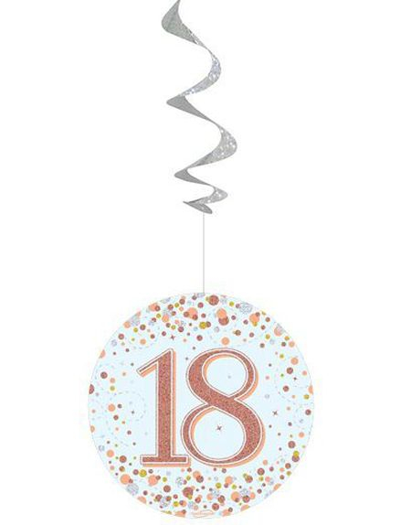 6 stk 18-Års Bursdag Hvit og Rose Gullfarget Holografisk Swirls