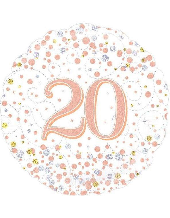 20 Års Feiring - Hvit og Rosegull Holografisk Folieballong 45 cm