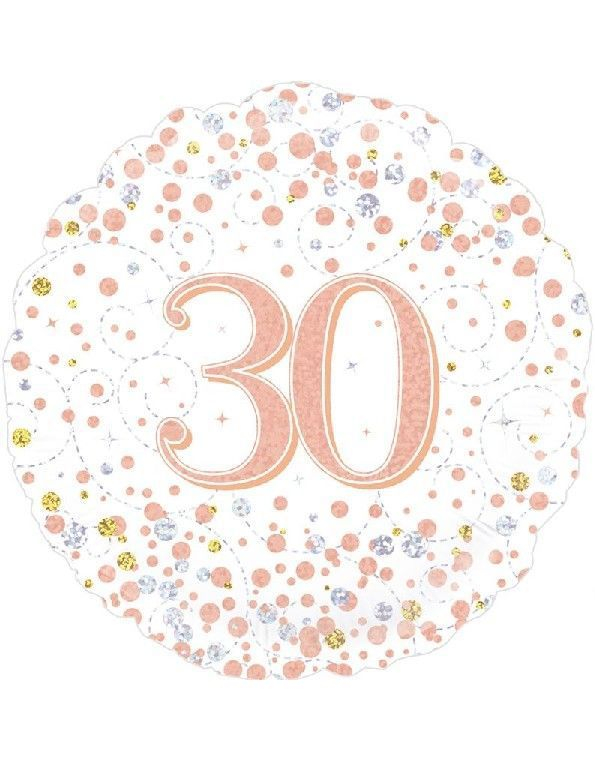 30 Års Feiring - Hvit og Rosegull Holografisk Folieballong 45 cm