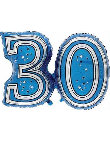 30 År - Blå Holografisk Folieballong 81 cm