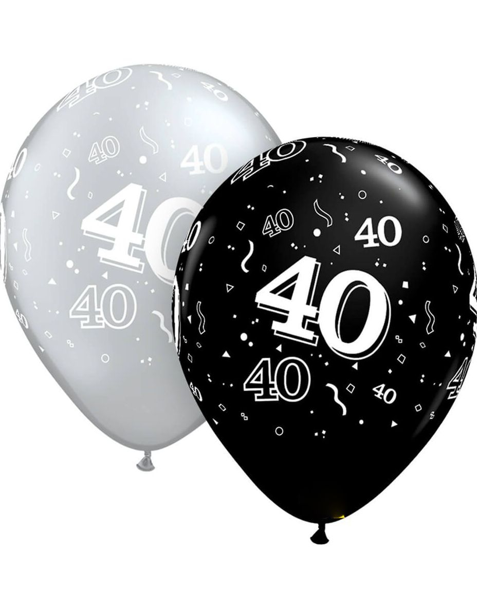 40 År - 25 stk Ballonger i Svart og Sølv 28 cm