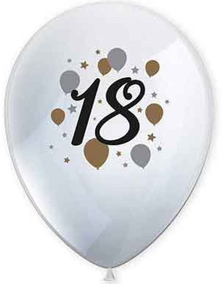 18 år - 6 Stk Hvite Jubileum Ballonger 27,5 cm