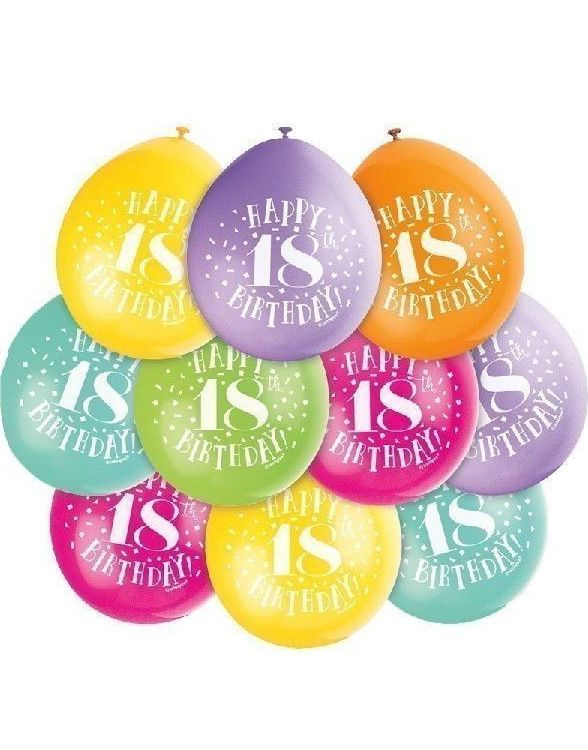 18 år - 10 stk Happy Birthday Flerfarget Ballonger 23 cm