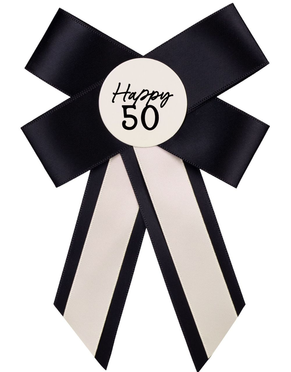 Happy 50 År - Krem Hvit og Svart Rosette 11x17 cm