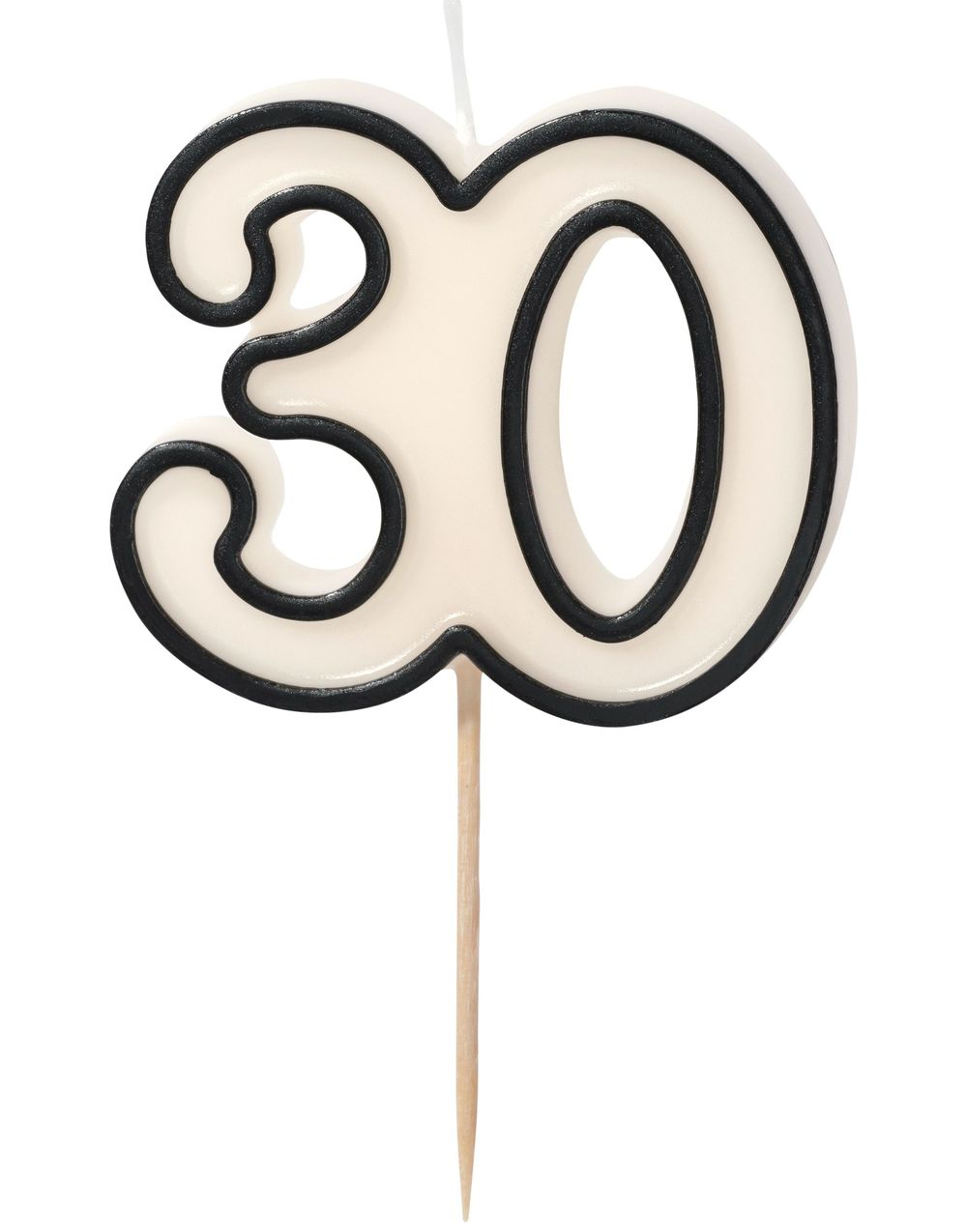 30 År - Hvit og Svart Bursdagslys 5.5 cm