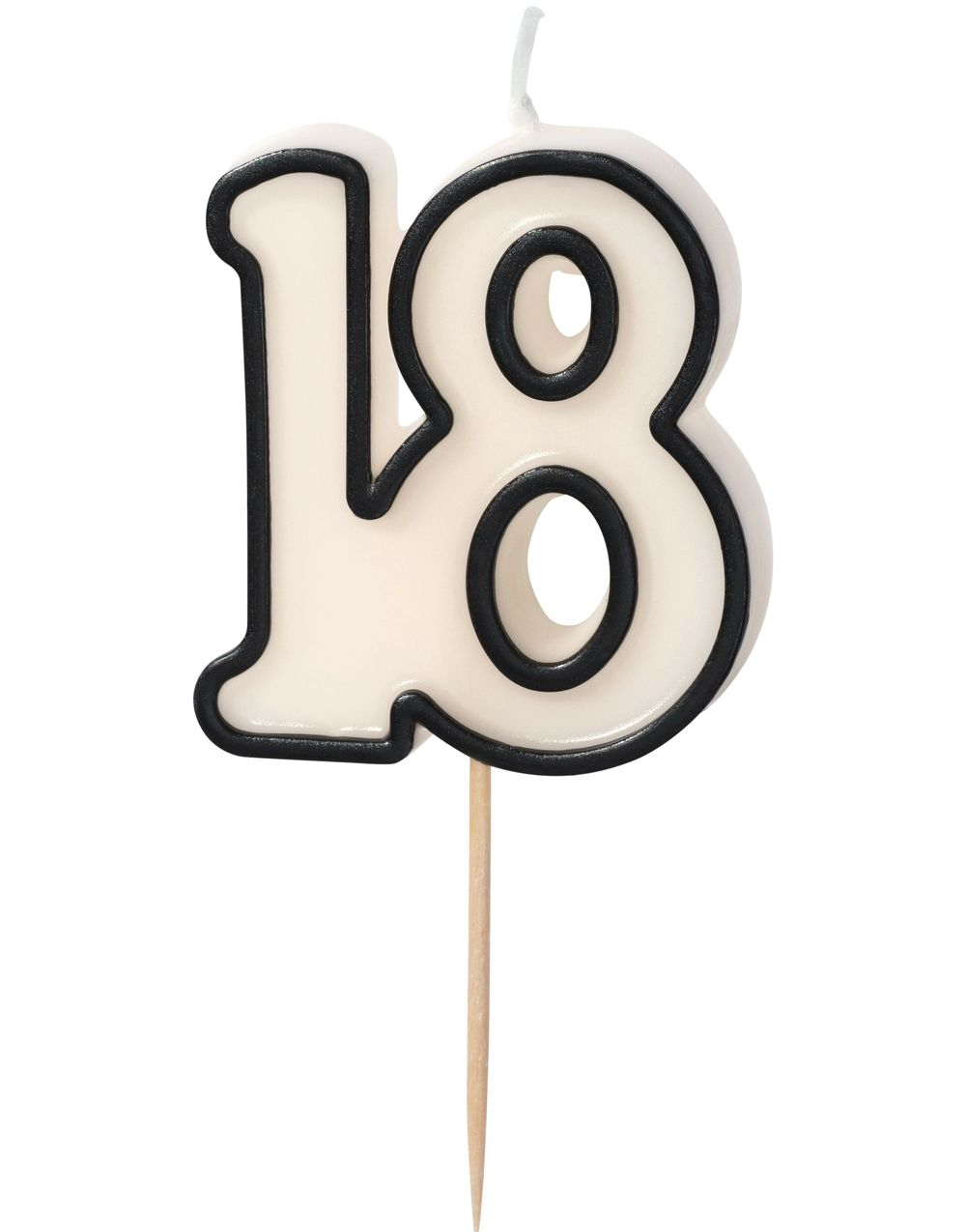 18 År - Hvit og Svart Bursdagslys 5.5 cm
